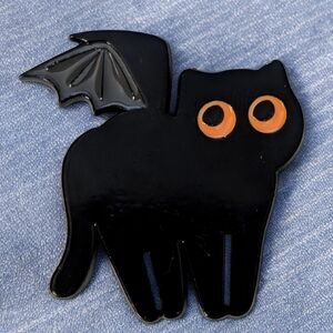 Black Bat Cat with Orange Eyes Enamel Pin